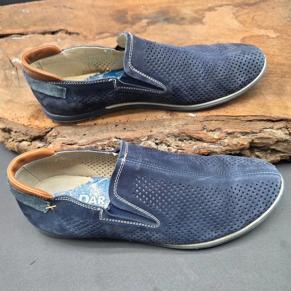Hipster Slip On Loafers Mens 41 Navy Blue Perforated Suede Leather Shoes